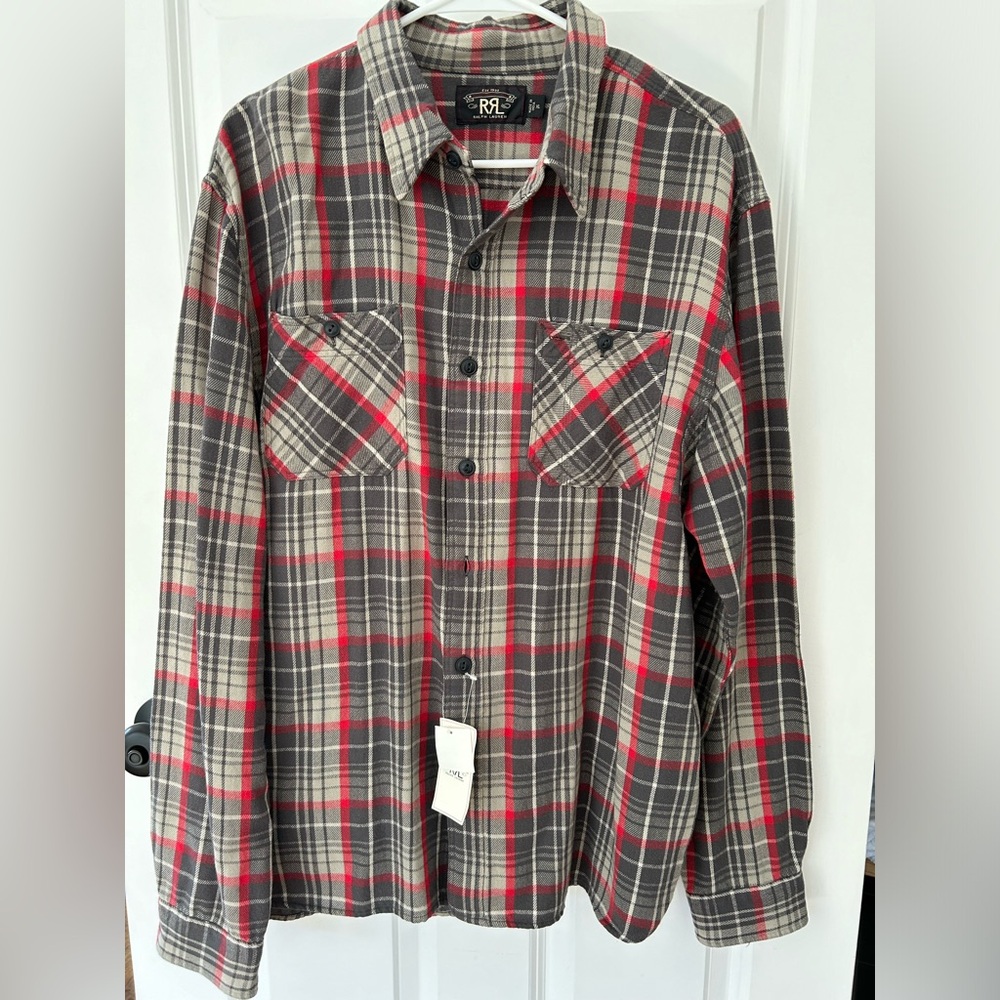 Men's Plaid Shirt - Red and Gray